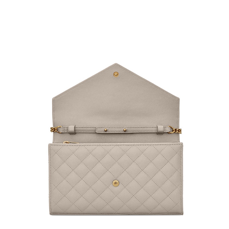 商品Yves Saint Laurent|SAINT LAURENT PARIS/圣罗兰MONOGRAM系列 白色粒面压花绗缝混合皮革交织字母链条钱包,价格¥11929,第6张图片详细描述