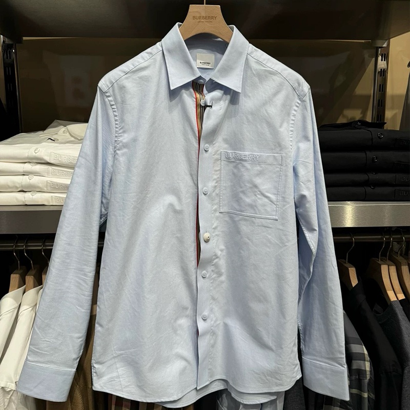 商品Burberry|BURBERRY/博柏利 男士蓝色棉质前贴袋刺绣徽标长袖衬衫,价格¥1398,第4张图片详细描述