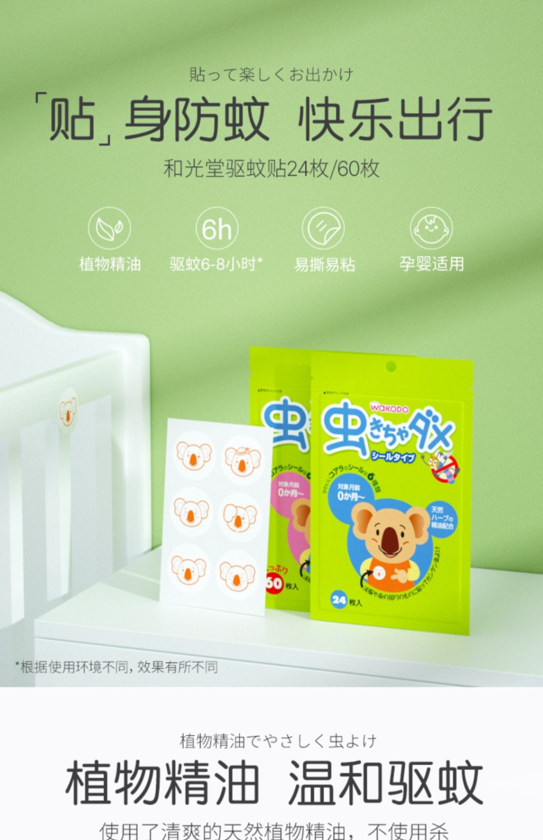 商品[国内直发] WaKODO|【日本】和光堂驱蚊贴婴幼儿童桉树植物精油宝宝防蚊贴孕妇可用60枚,价格¥105,第1张图片详细描述