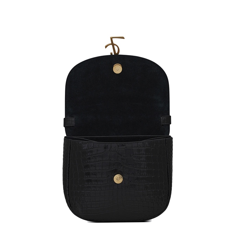 商品Yves Saint Laurent|SAINT LAURENT PARIS/圣罗兰 YSL  KAIA系列 女士小号黑色鳄鱼纹压花牛皮革金扣单肩斜挎包,价格¥13461,第5张图片详细描述