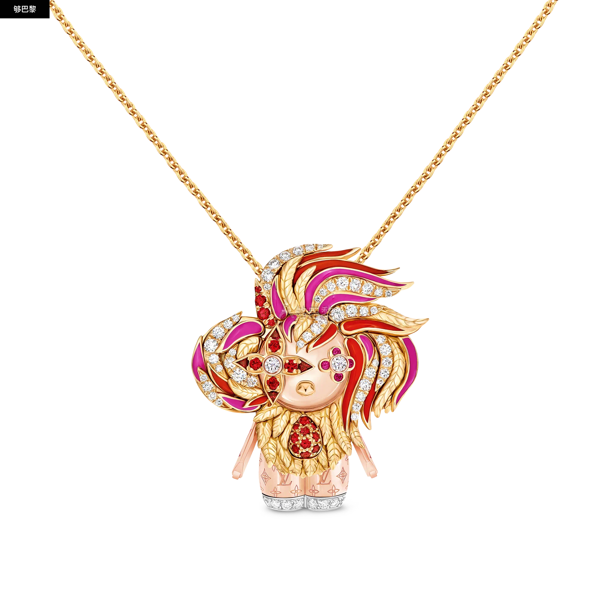 商品Louis Vuitton|【预售】 LV路易威登 25秋冬 女士 吊坠 VIVIENNE ROOSTER 18K 金漆面钻石彩色宝石项链 Q93981 ,价格¥455550,第4张图片详细描述