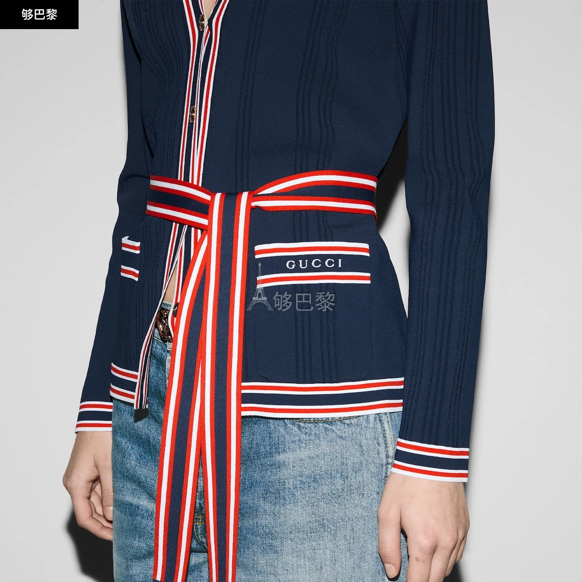 商品Gucci|【预售】 古驰 24秋冬 女士 长袖衬衫 弹力粘胶纤维开衫 691714 XKD26 4915,价格¥15613,第3张图片详细描述