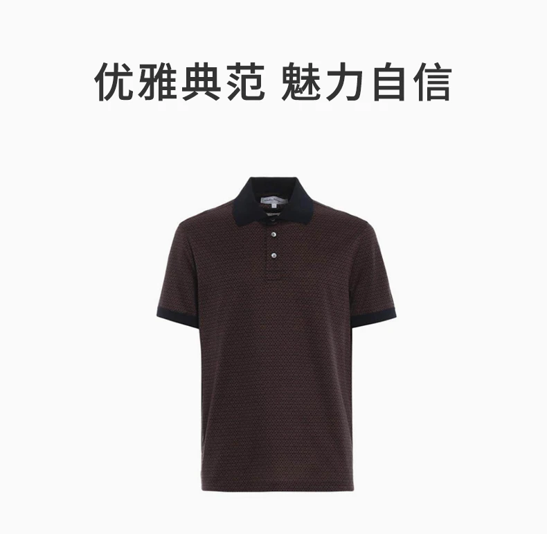 商品Salvatore Ferragamo|Salvatore Ferragamo 菲拉格慕 男士棕色经典Gancio Logo嵌花短袖Polo衫 12-1661-697732,价格¥1380,第1张图片详细描述