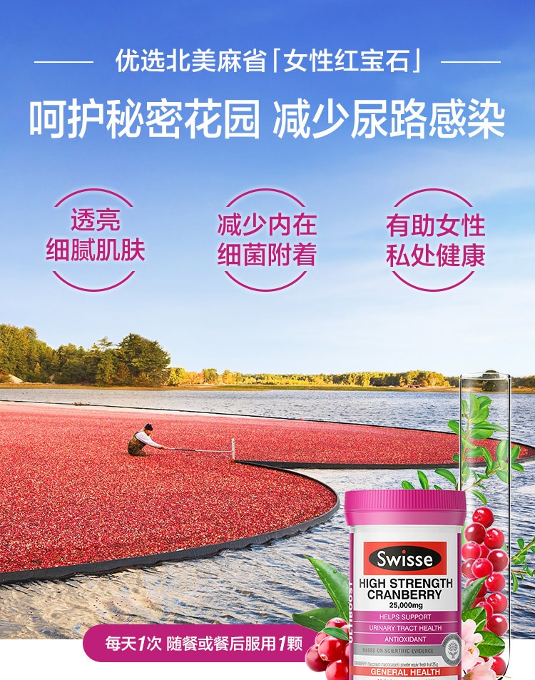商品Swisse|斯维诗 蔓越莓30粒 呵护妇科盆腔健康（新老版本随机发）,价格¥174,第1张图片详细描述