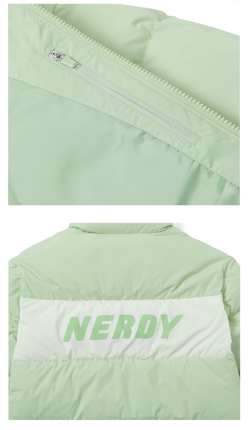 商品NERDY|【享贝家】（国内现货）NERDY 2022冬季新款短款面包服羽绒服宽松休闲情侣同款潮牌外套 男女同款 黑色\奶油色\浅灰色\绿色 PNEW22DJ02 G-LY,价格¥718,第7张图片详细描述