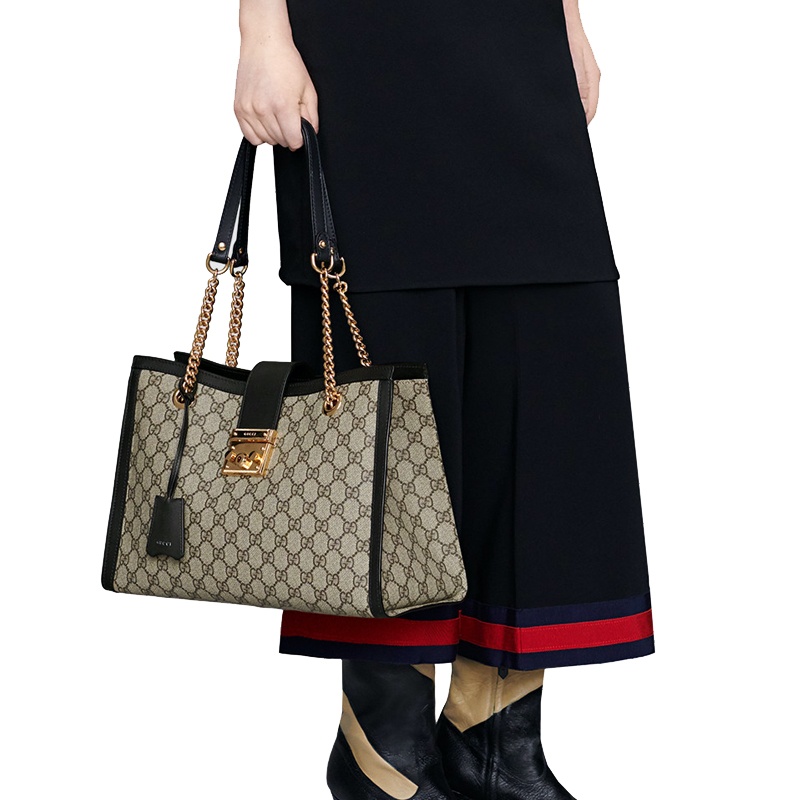 商品Gucci|GUCCI/古驰 经典GG Padlock系列 老花帆布拼接黑色牛皮中号链条单肩手提包479197KHNKG9769,价格¥16115,第6张图片详细描述