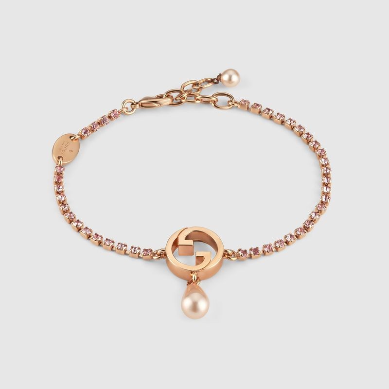 商品Gucci|Gucci古驰Blondie系列女士玫瑰金色金属水晶手链,价格¥3252,第2张图片详细描述