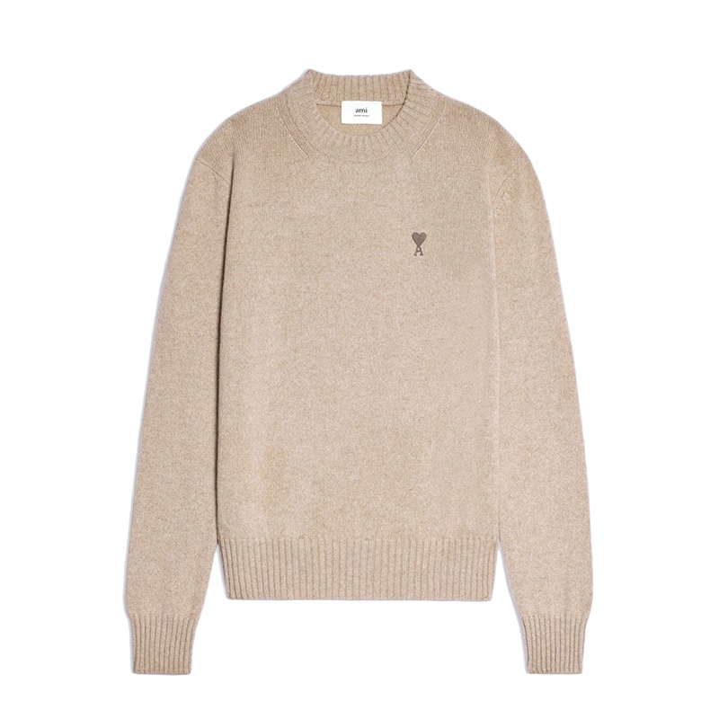 商品AMI|AMI PARIS Ami De Cœur系列 男士米色羊绒圆领长袖毛衣,价格¥3185,第3张图片详细描述