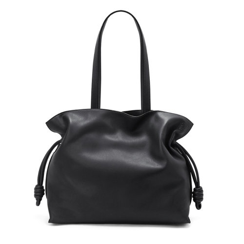 商品Loewe|【包税】 LOEWE/罗意威 Flamenco系列 女士大号复古黑色纳帕牛皮革拉绳收紧单肩手提包A411FL1X01-1100,价格¥19286,第1张图片详细描述