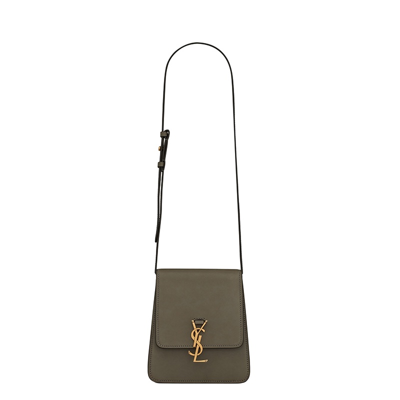 商品Yves Saint Laurent|SAINT LAURENT PARIS/圣罗兰 YSL 22春夏新款KAIA系列 女士灰卡其色光滑皮革竖款翻盖金扣单肩斜挎包,价格¥11892,第2张图片详细描述