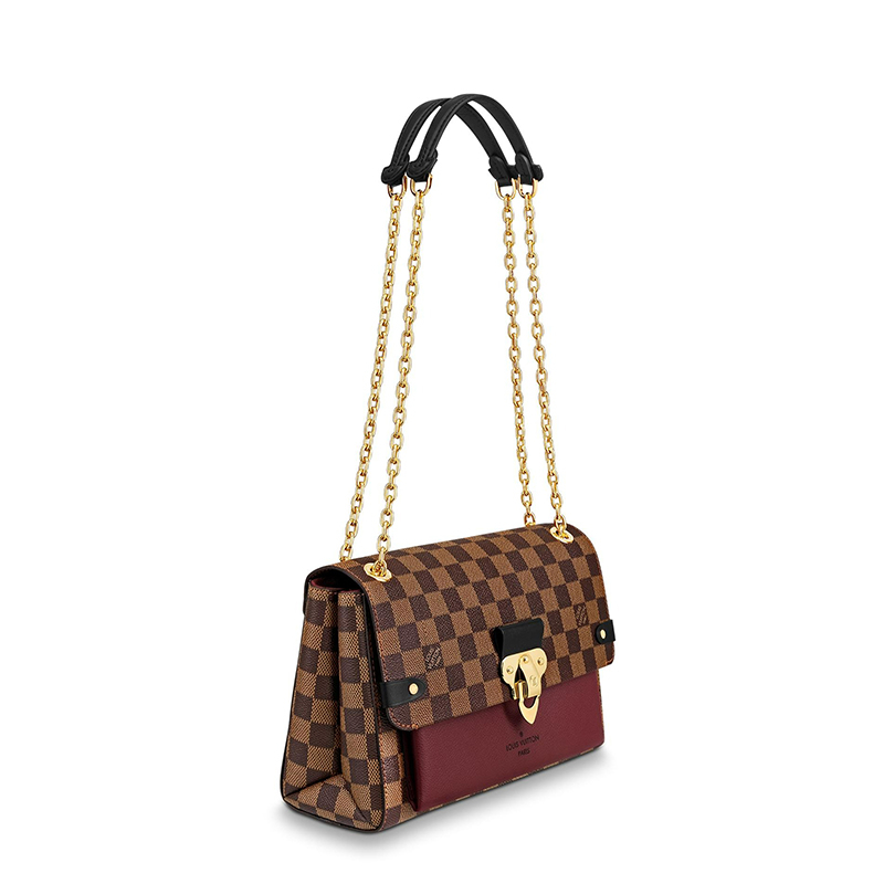 商品Louis Vuitton|预售10天 Louis Vuitton/路易威登 经典款VAVIN系列 女士小号乌木色棋盘格帆布饰黑色酒红色皮革细节金扣金链翻盖开合单肩斜跨链条包N40109,价格¥17745,第5张图片详细描述