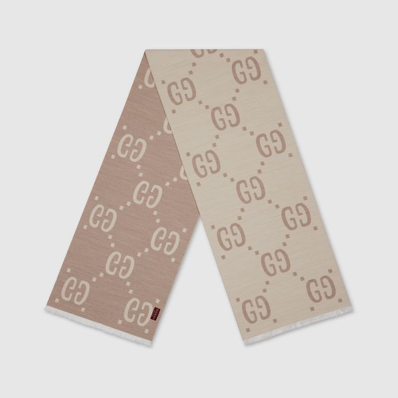 商品Gucci|Gucci古驰男士象牙色和米色GG羊毛真丝提花围巾,价格¥3434,第3张图片详细描述