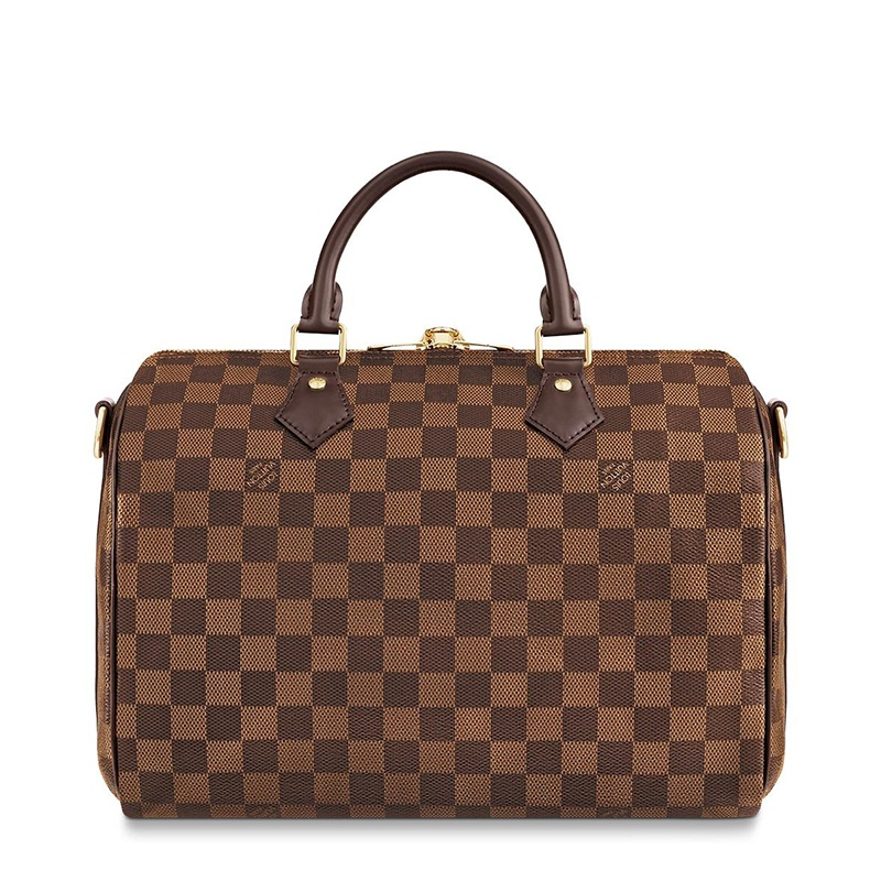 商品Louis Vuitton|【现货】路易威登 经典款SPEEDY 30系列 女士乌木色棋盘格帆布饰皮革滚边金扣配可拆卸肩带拉链开合单肩斜挎手提包N41367,价格¥14144,第4张图片详细描述