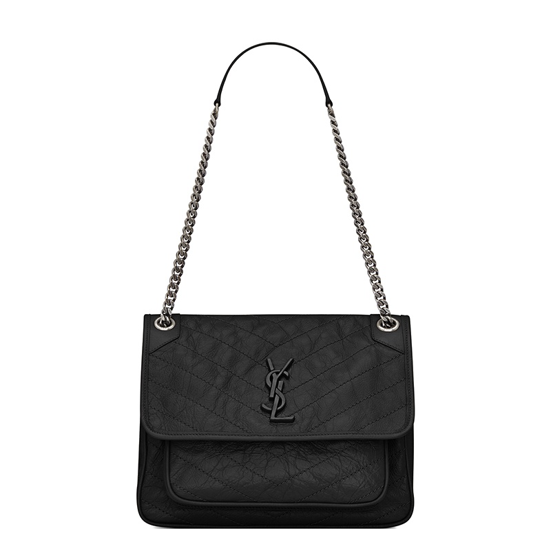 商品Yves Saint Laurent|SAINT-LAURENT PARIS/圣罗兰 YSL 新款 NIKI系列 女士中号黑色复古褶皱小牛皮翻盖徽标按扣单肩斜挎包6331580EN041000,价格¥21023,第2张图片详细描述