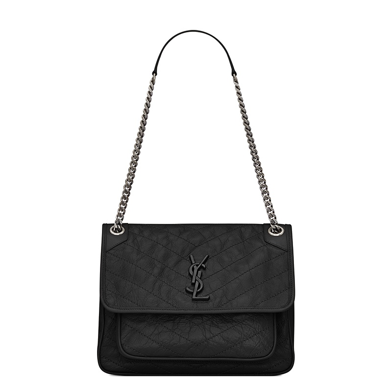 商品Yves Saint Laurent|SAINT-LAURENT PARIS/圣罗兰 YSL 新款 NIKI系列 女士中号黑色复古褶皱小牛皮翻盖徽标按扣单肩斜挎包6331580EN041000,价格¥20240,第2张图片详细描述