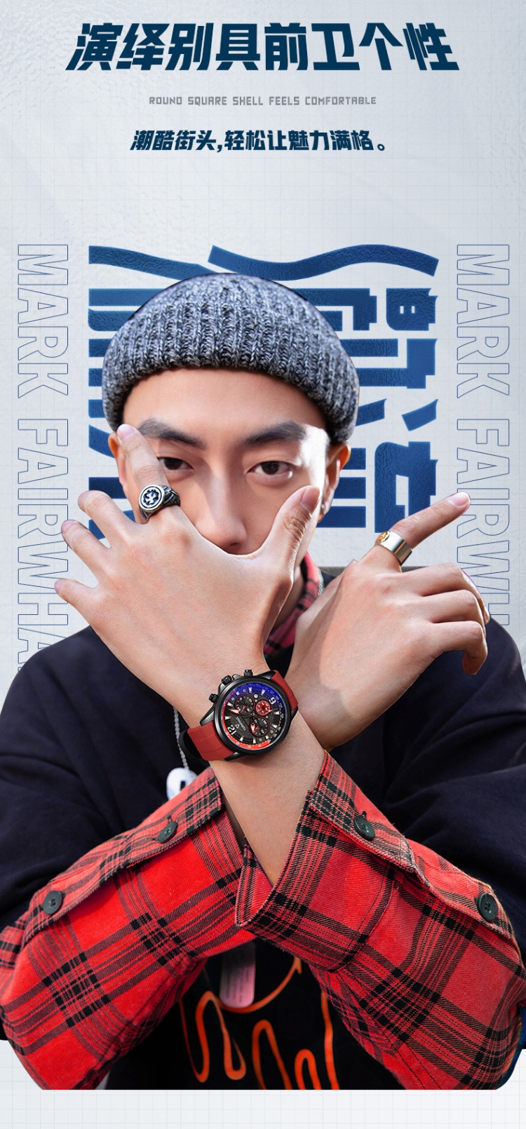 商品[国内直发] Mark Fairwhale|马克华菲品牌手表男士新款三眼六针多功能计时石英表,价格¥240,第3张图片详细描述