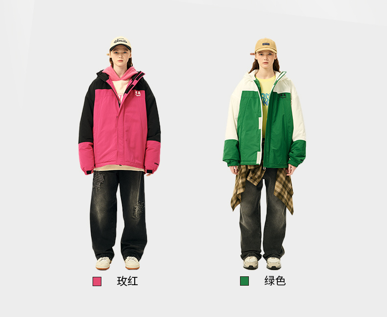 商品[国内直发] ERASER|ER拼接撞色中长款连帽棉服男女同款冬季情侣外套国潮牌休闲宽松面包服ERmy2255560,价格¥519,第2张图片详细描述