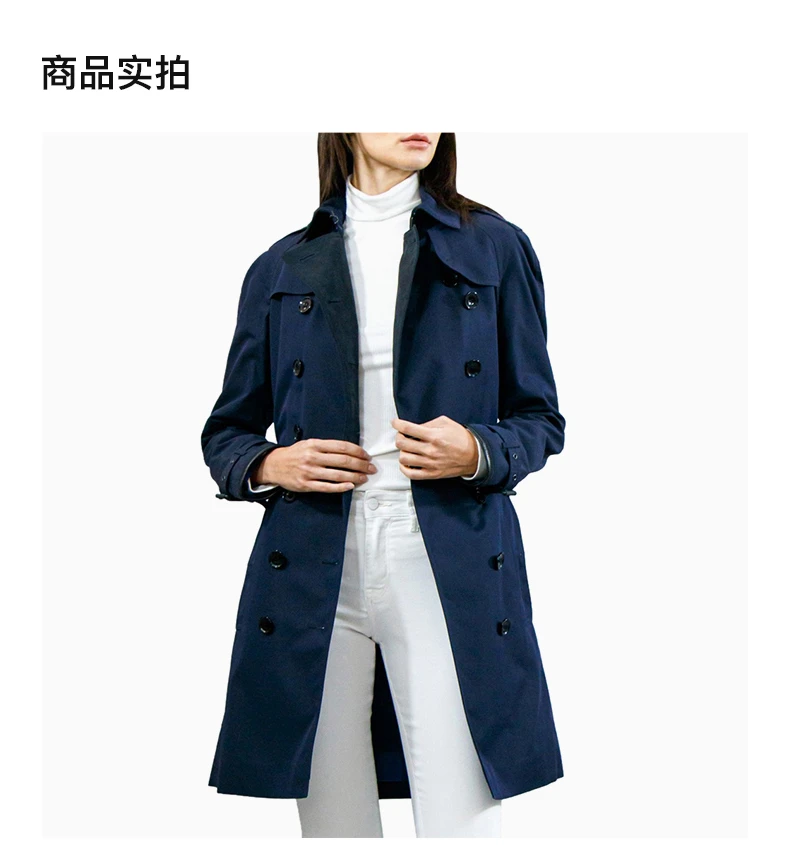 商品[国内直发] Burberry|BURBERRY 海军蓝色女士风衣 3946321,价格¥12276,第4张图片详细描述