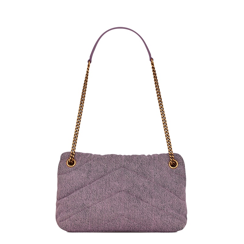 商品Yves Saint Laurent|SAINT LAURENT PARIS/圣罗兰 YSL 22新款PUFFER系列 女士小号漂白淡紫色牛仔布料光滑皮革单肩斜挎手提链条包577476FAADY5352,价格¥17032,第6张图片详细描述