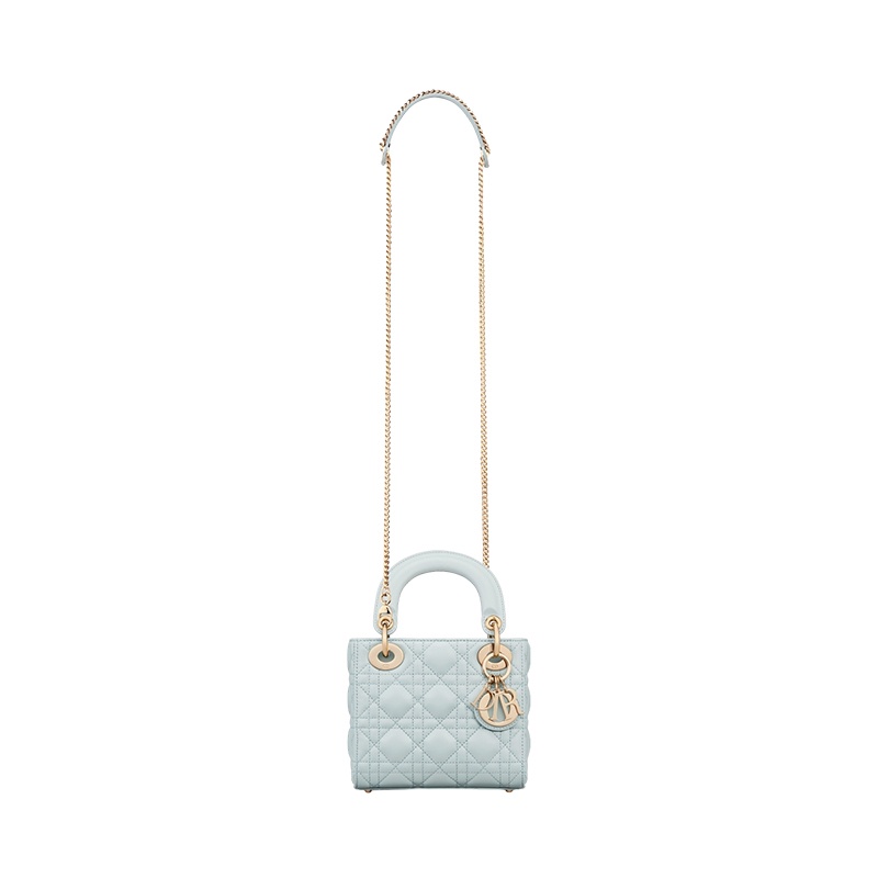 商品Dior|迪奥 23新款 LADY女士迷你湖蓝色小羊皮经典藤格纹链条斜挎包/手提包 M0505ONGE_M00Z,价格¥36689,第6张图片详细描述