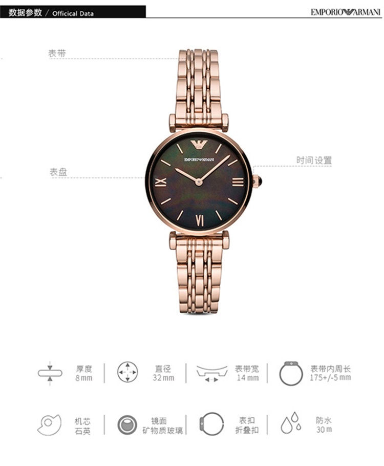 商品Emporio Armani|阿玛尼ARMANI-时尚女表系列 AR11145 石英女表,价格¥2214,第2张图片详细描述