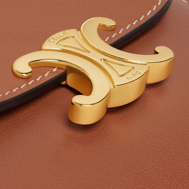 商品Celine|CELINE/赛琳   TRIOMPHE系列 女士小号黄褐色光滑小羊皮金色凯旋扣短款钱包,价格¥4473,第6张图片详细描述