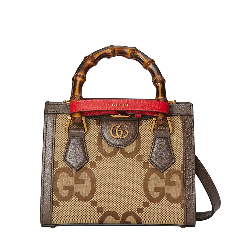 商品Gucci|GUCCI/古驰 22春夏新款Diana系列 女士迷你驼色/乌木色老花帆布配棕色皮革竹节提手配红色饰带金扣单肩斜挎手提包 655661UKMFT2672,价格¥19428,第2张图片详细描述