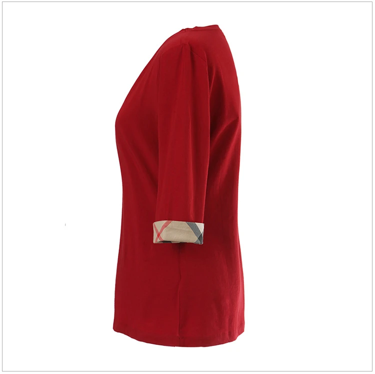 商品Burberry|Burberry 博柏利 大红色混合材质纯色简约女士T恤 3886953,价格¥692,第5张图片详细描述