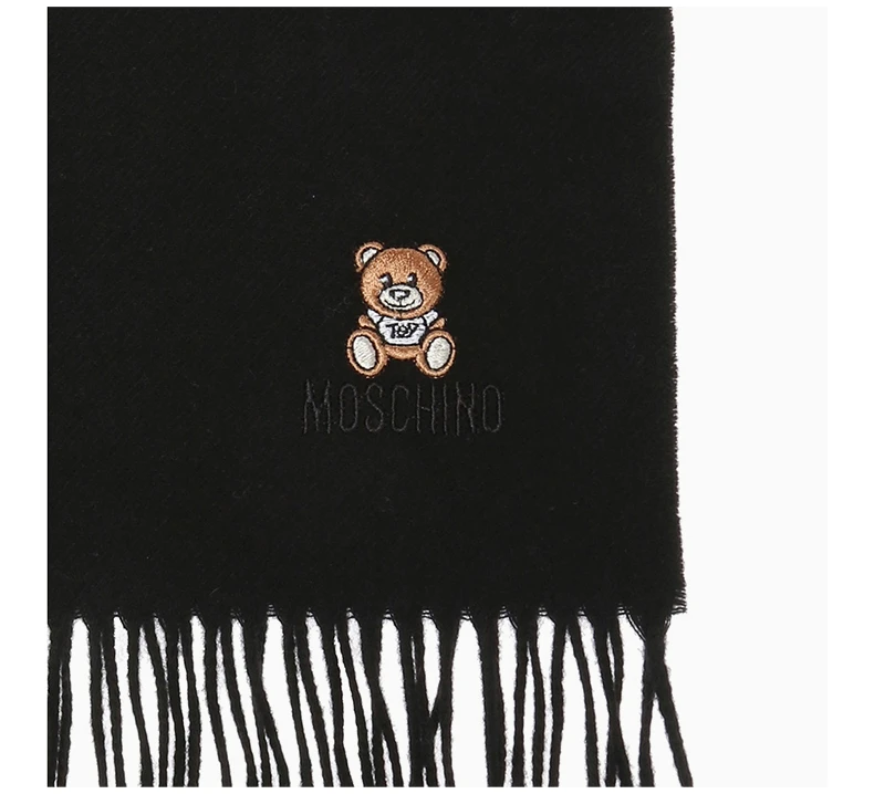 商品Moschino|Moschino 男女同款黑色羊毛流苏时尚百搭小熊图案刺绣围巾 50091-M516-6016,价格¥251,第5张图片详细描述
