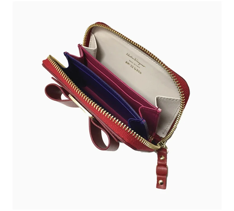 商品Salvatore Ferragamo|SALVATORE FERRAGAMO 女士红色蝴蝶结皮革卡片包 22-D288-691276,价格¥1271,第8张图片详细描述