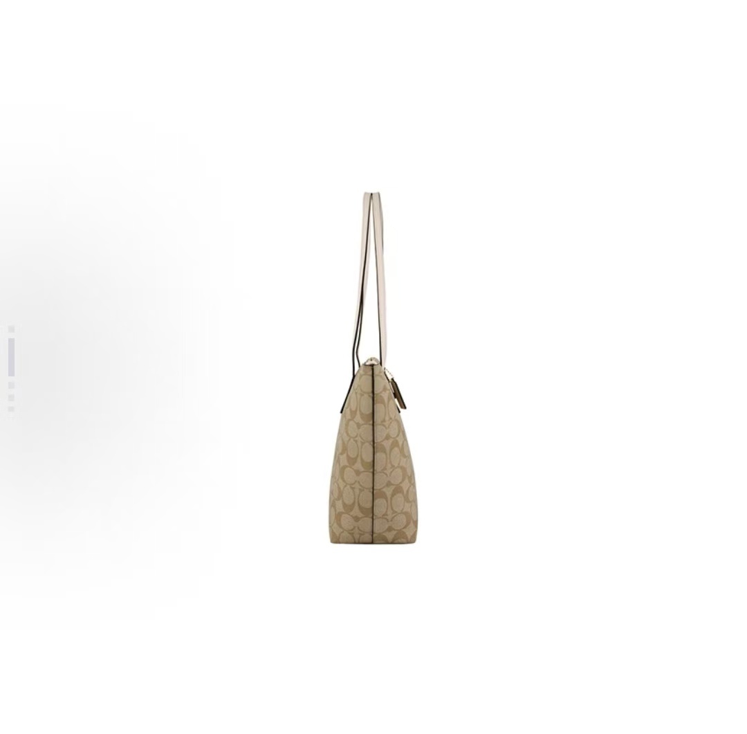 商品[国内直发] Coach|COACH蔻驰 Zip Top Tote 30 老花帆布配皮托特包Tote包购物袋单肩包 大号 女款 白色配棕色老花,价格¥1252,第4张图片详细描述