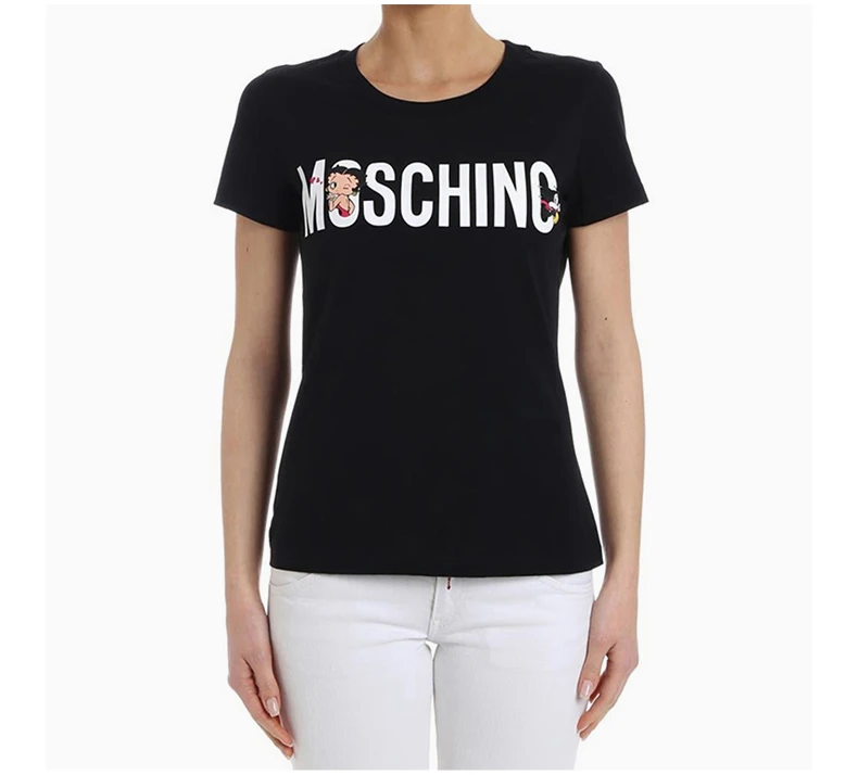 商品Moschino|Moschino 莫斯奇诺 女士黑色纯棉T恤 EA0707-0540-1555,价格¥1110,第6张图片详细描述