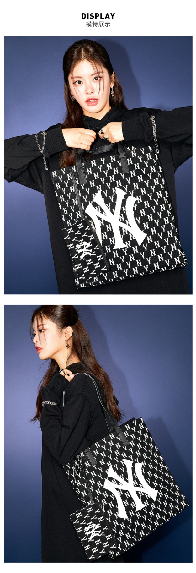 商品[国内直发] MLB|【官方防伪验证 国内发】MLB 官方 男女情侣复古老花托特包挎包休闲黑色时尚 3AORL011N,价格¥411,第3张图片详细描述