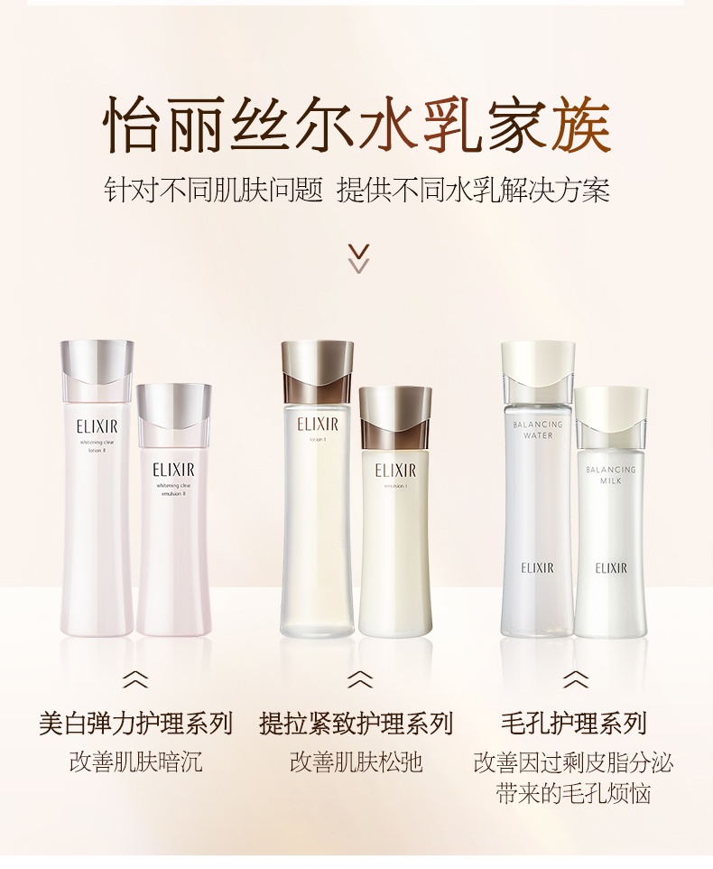 商品ELIXIR|怡丽丝尔 优悦活颜弹润水乳套装 水170ml+乳130ml 滋润保湿浸润肌肤 滋润型/清爽型,价格¥435,第7张图片详细描述