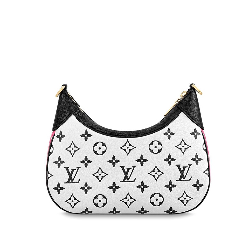 商品Louis Vuitton|预售10天 Louis Vuitton/路易威登 经典款BAGATELLE系列 女士黑色/白色双色老花粒面牛皮革金扣玫红色饰边单肩腋下法棍包M46091,价格¥18645,第4张图片详细描述