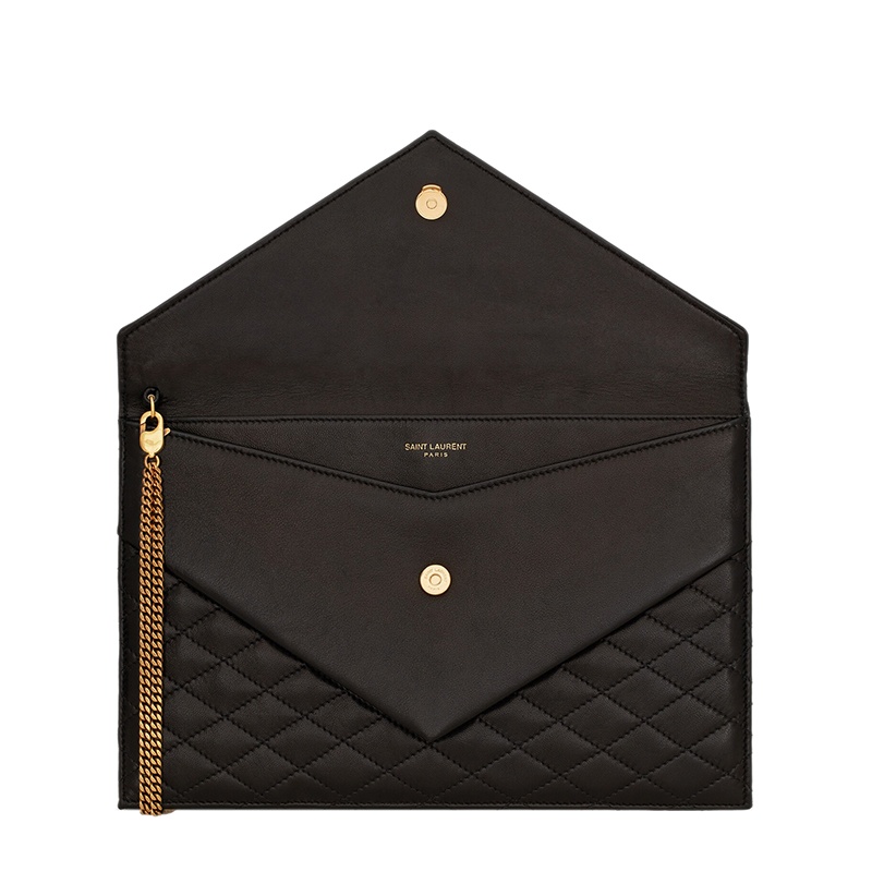 商品Yves Saint Laurent|SAINT LAURENT PARIS/圣罗兰 YSL 22春夏新款GABY系列 女士黑色绗缝小羊皮双翻盖金扣金链手拿链条包,价格¥6369,第3张图片详细描述