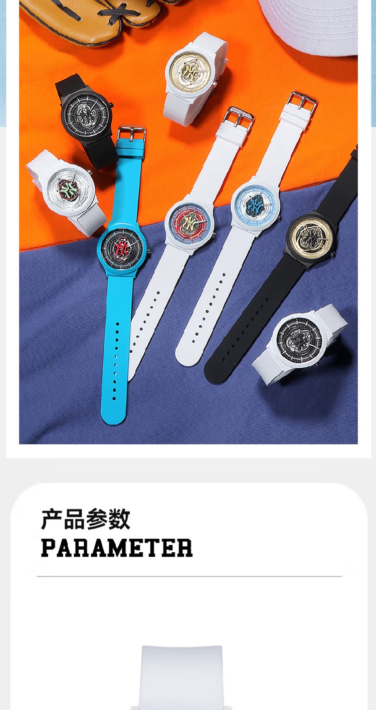 商品[国内直发] MLB|潮流镂空表盘时尚学生女表防水石英表MLB-NY605-3,价格¥385,第1张图片详细描述