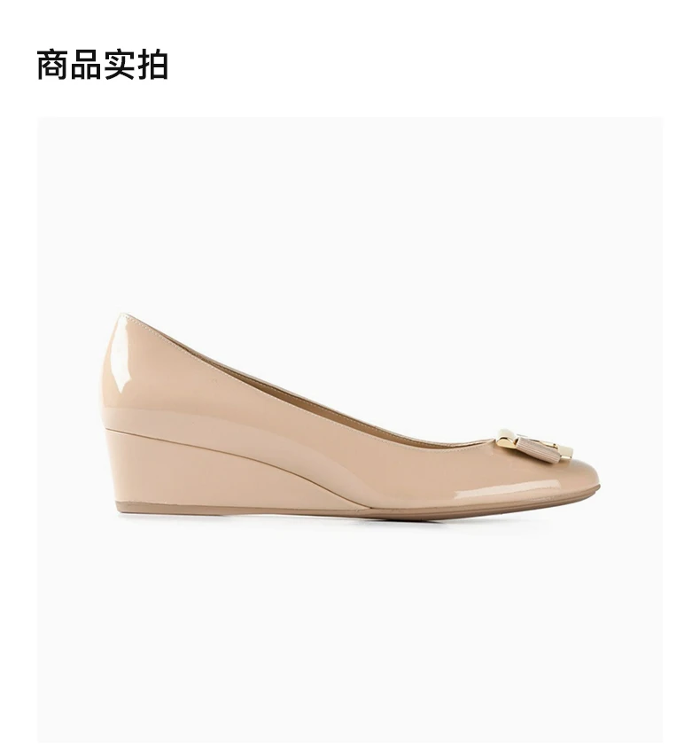 商品Salvatore Ferragamo|SALVATORE FERRAGAMO 裸色女士坡跟鞋 0594550,价格¥1959,第3张图片详细描述