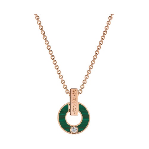 商品BVLGARI|  BVLGARI/宝格丽 BVLGARI BVLGARI系列  18k金玫瑰金镂空镶嵌孔雀石元素钻石项链357313,价格¥32797,第2张图片详细描述