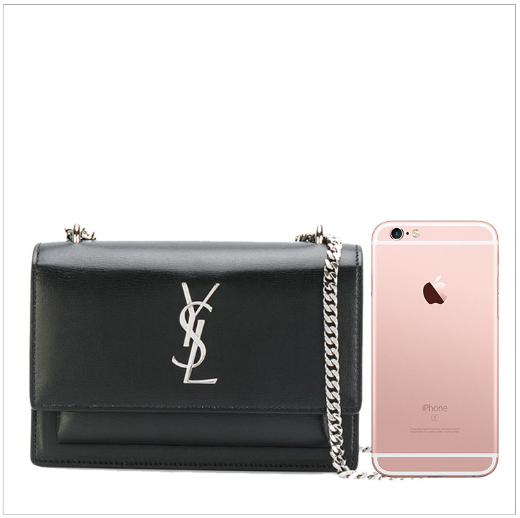 商品[国内直发] Yves Saint Laurent|YSL 圣罗兰 女士SUNSET系列黑色牛皮银色logo褡裢单间包 452157-D422N-1000,价格¥12276,第3张图片详细描述