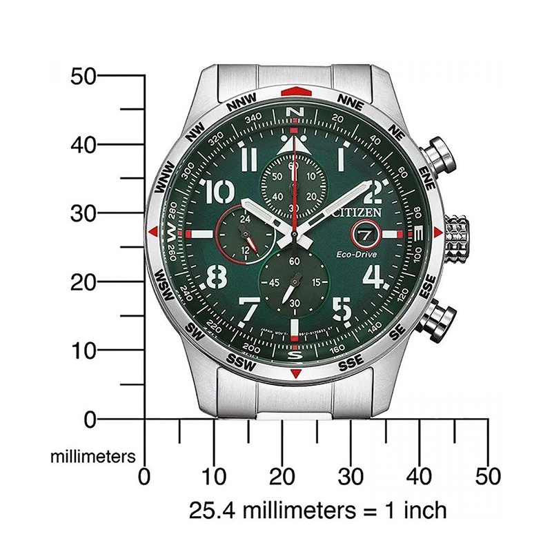 商品Citizen|Citizen 23新款 男士银色不锈钢精钢表带绿色表盘腕表43mm,价格¥1608,第3张图片详细描述