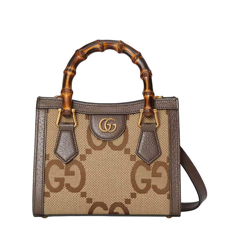 商品Gucci|GUCCI/古驰 22春夏新款Diana系列 女士迷你驼色/乌木色老花帆布配棕色皮革竹节提手配红色饰带金扣单肩斜挎手提包 655661UKMFT2672,价格¥19428,第10张图片详细描述