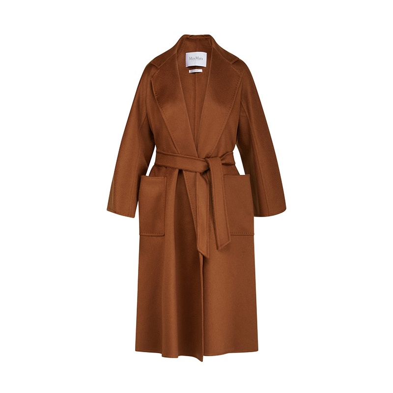 商品Max Mara|麦丝玛拉 女士咖色羊绒光面长款系带大衣,价格¥22528,第2张图片详细描述
