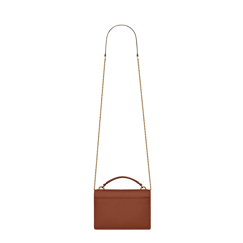 商品Yves Saint Laurent|SAINT LAURENT PARIS/圣罗兰 YSL 22春夏新款SUNSET系列 女士深太妃糖色光滑小牛皮金扣金链翻盖开合单肩斜跨手提链条包,价格¥13424,第3张图片详细描述