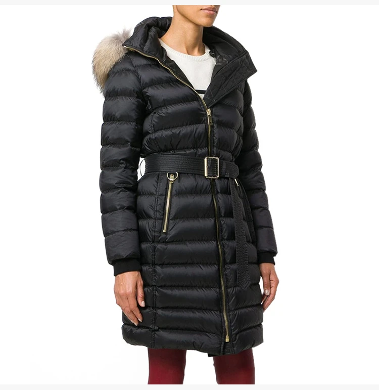 商品[国内直发] Burberry|Burberry 博柏利 女士黑色中长款连帽夹克羽绒服 4061057,价格¥6948,第5张图片详细描述