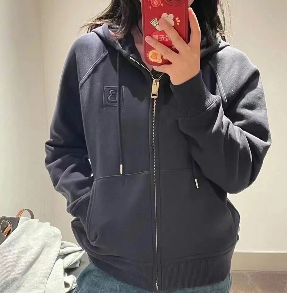 商品Burberry|BURBERRY/博柏利 经典款 女士海军蓝色棉质混纺拉链连帽上衣外套卫衣80615561,价格¥1874,第5张图片详细描述