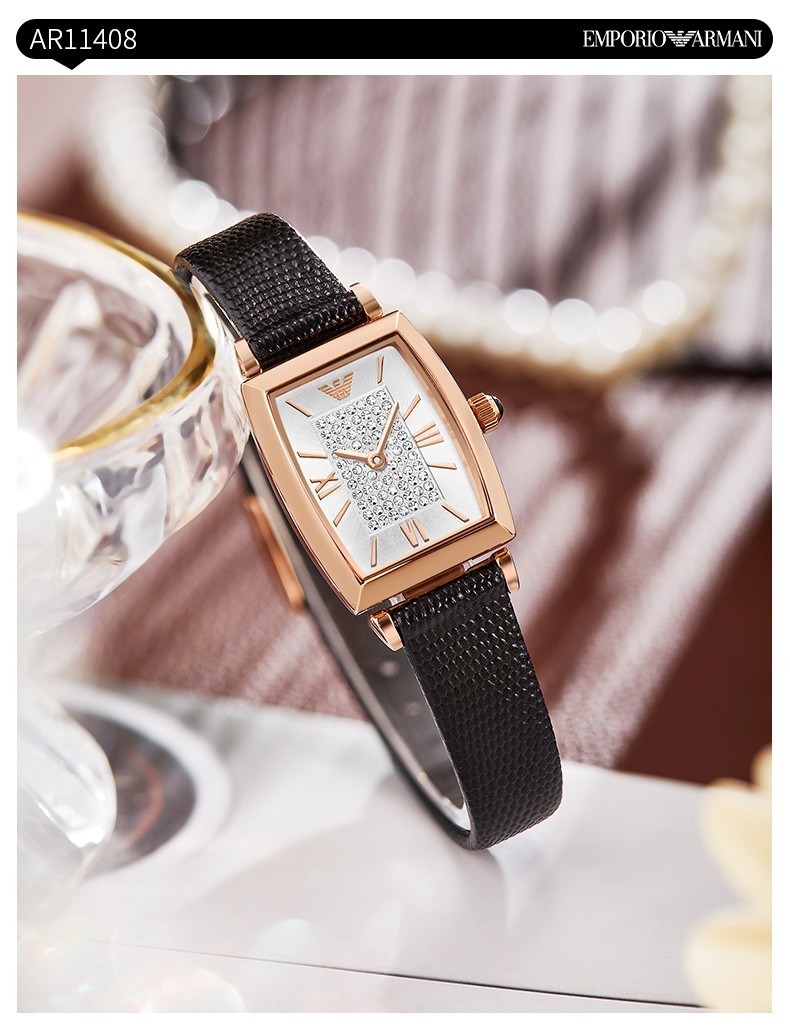 商品Emporio Armani|阿玛尼ARMANI 满天星系列小方表钢带休闲石英女表 皮带休闲AR11408 26mm,价格¥3103,第2张图片详细描述