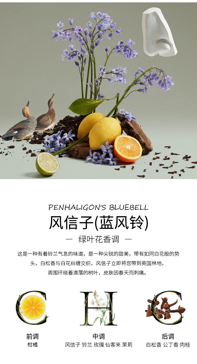 商品Penhaligon's|潘海利根风信子(蓝风铃) 女士淡香水 100ml 绿叶花香调,价格¥1122,第4张图片详细描述