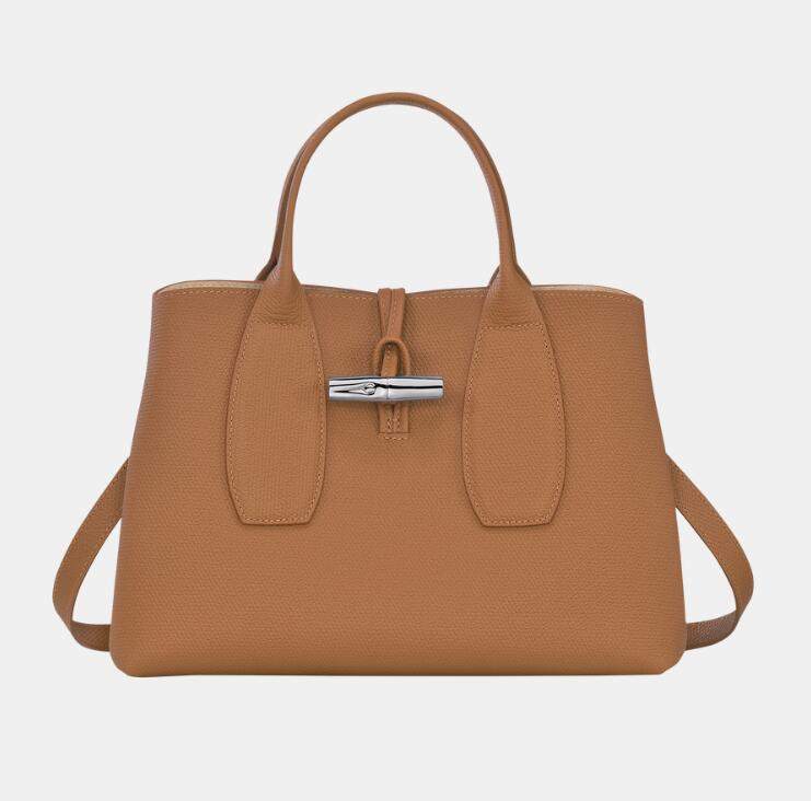 商品[国内直发] Longchamp|珑骧女士ROSEAU系列30中号牛皮革竹节扣可拆卸肩带手提单肩斜挎包比格包灰色棕色黑色10058 HPN ,价格¥3755,第20张图片详细描述