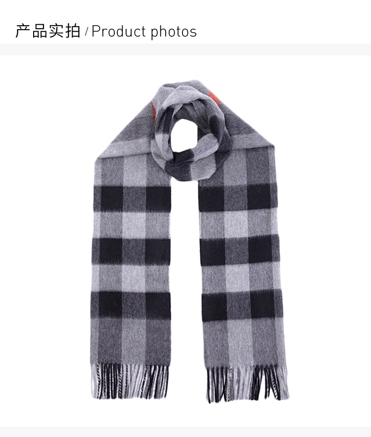 商品[国内直发] Burberry|Burberry 巴宝莉 格纹拉绒羊绒围巾 3942874-灰色,价格¥4195,第3张图片详细描述